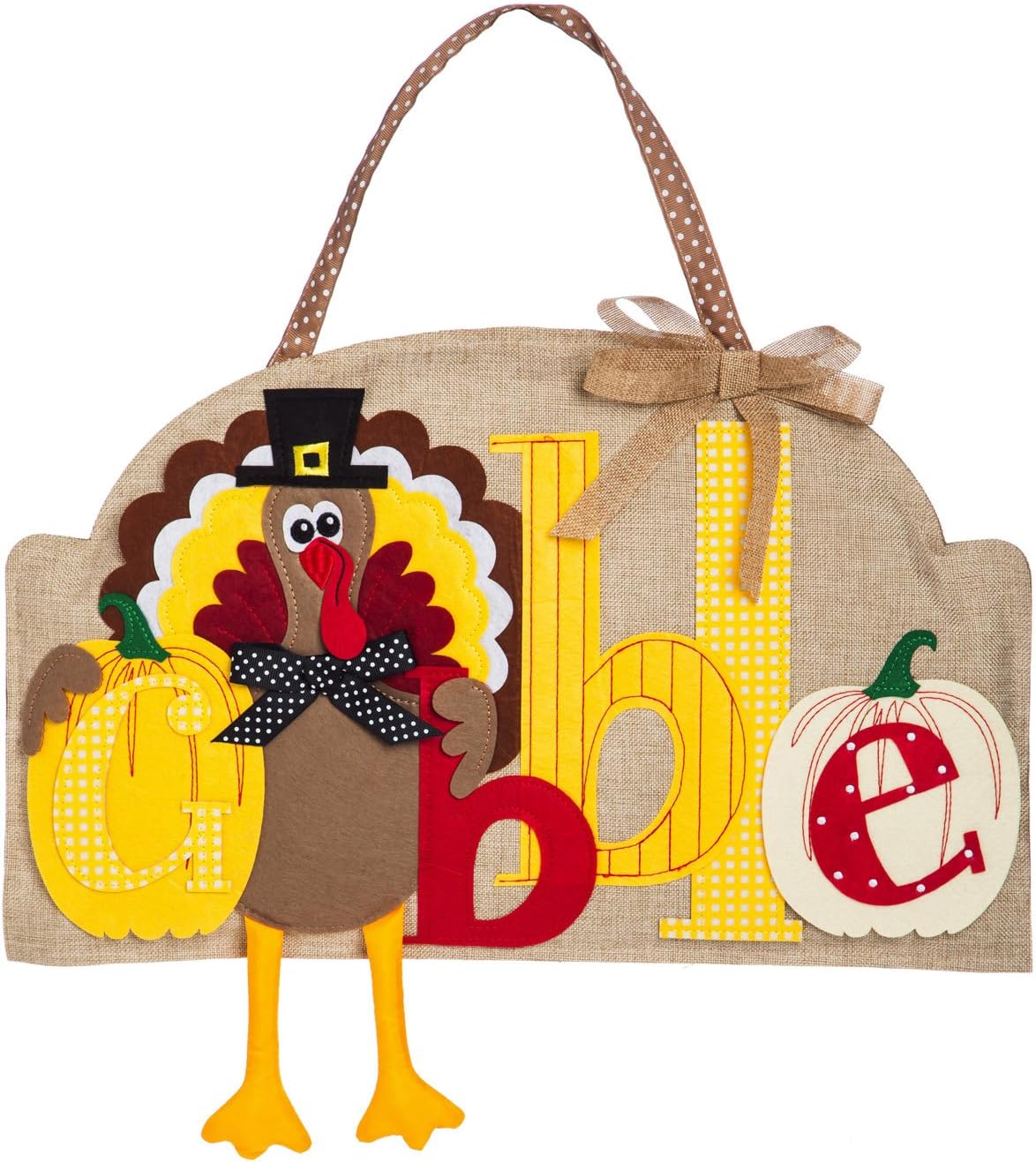 Evergreen Flag Gobble Burlap Door Décor
