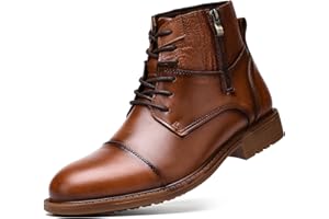 Holy dove Mens Oxford Leather Dress Boots Chukka Boots Cap Toe Side Zip Casual and Comfort Fashion Mid Top Dress Boot Chukka Ankle Boots for Men