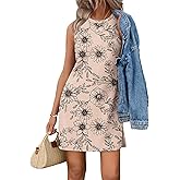 WIHOLL Casual Dresses for Women Crewneck Sleeveless Tank Dress Summer Spring Boho Vacation Clothes