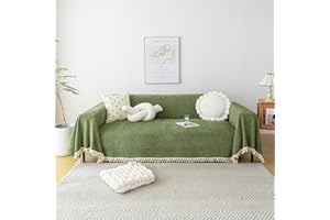 HANDONTIME Green Sofa Cover Vintage Couch Cover for Dogs 71" X134" Couch Cushion Covers with Tassel Patio Sofa Cover Boho Sofa Covers for 3 Cushion Couch Chenille Soft Loveseat Sofa Covers