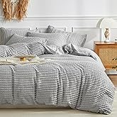 WARMDERN Boho Duvet Cover Set Queen Size,Grey Striped Duvet Cover Microfiber Bedding Set,3PCS Ultra Soft Breathable Lightweight Tuft Texture Pattern Duvet Covers with Zipper Closure(Grey,Queen)