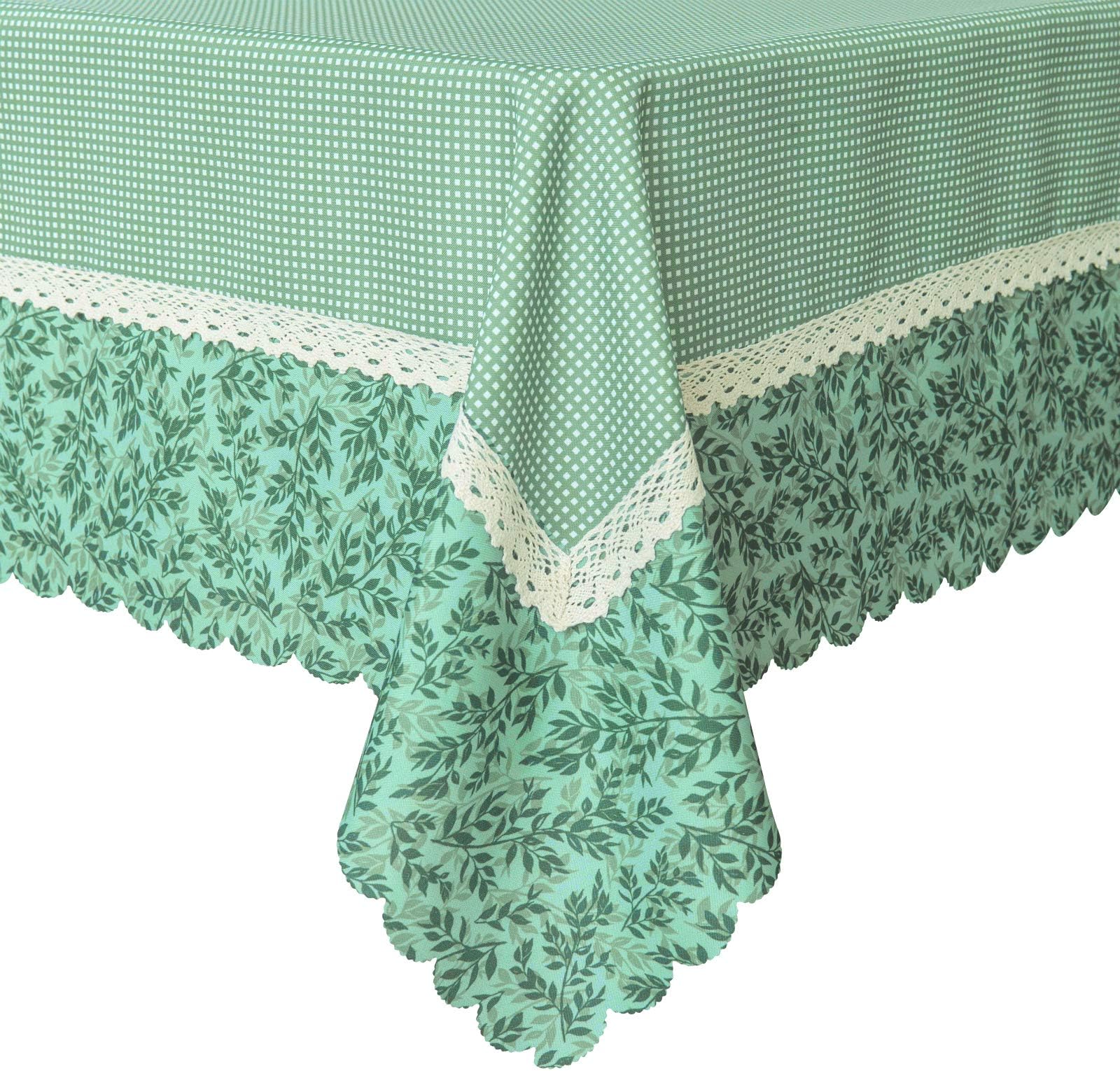 Wewoch Decorative Green Mesh Print Lace Water Resistant Tablecloth Wrinkle Free and Stain Resistant Fabric Tablecloths for Rectangle Table 60 Inch by 120 Inch