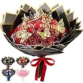 Thiccywoov 24 Pcs Valentines Glitter Roses Bouquet Gifts Artificial Rose DIY Flower Bouquet Kit Birthday Gifts Flower Wrapping Paper 3D Butterflies Crowns for Anniversary (Red)