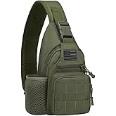 ZHIERNA Tactical Crossbody Bag for Men with Water Bottle Holder, MOLLE EDC Shoulder Sling Chest Bags with USB Charging Port for Travel Walk(Army Green)