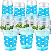 Willinglong 36 Pcs Blue Sky White Clouds Birthday Party Supplies 12 oz Cartoon Story Plastic Thick Clear Cups Disposable Plastic Cups for Birthday Baby Shower Blue Party Decorations