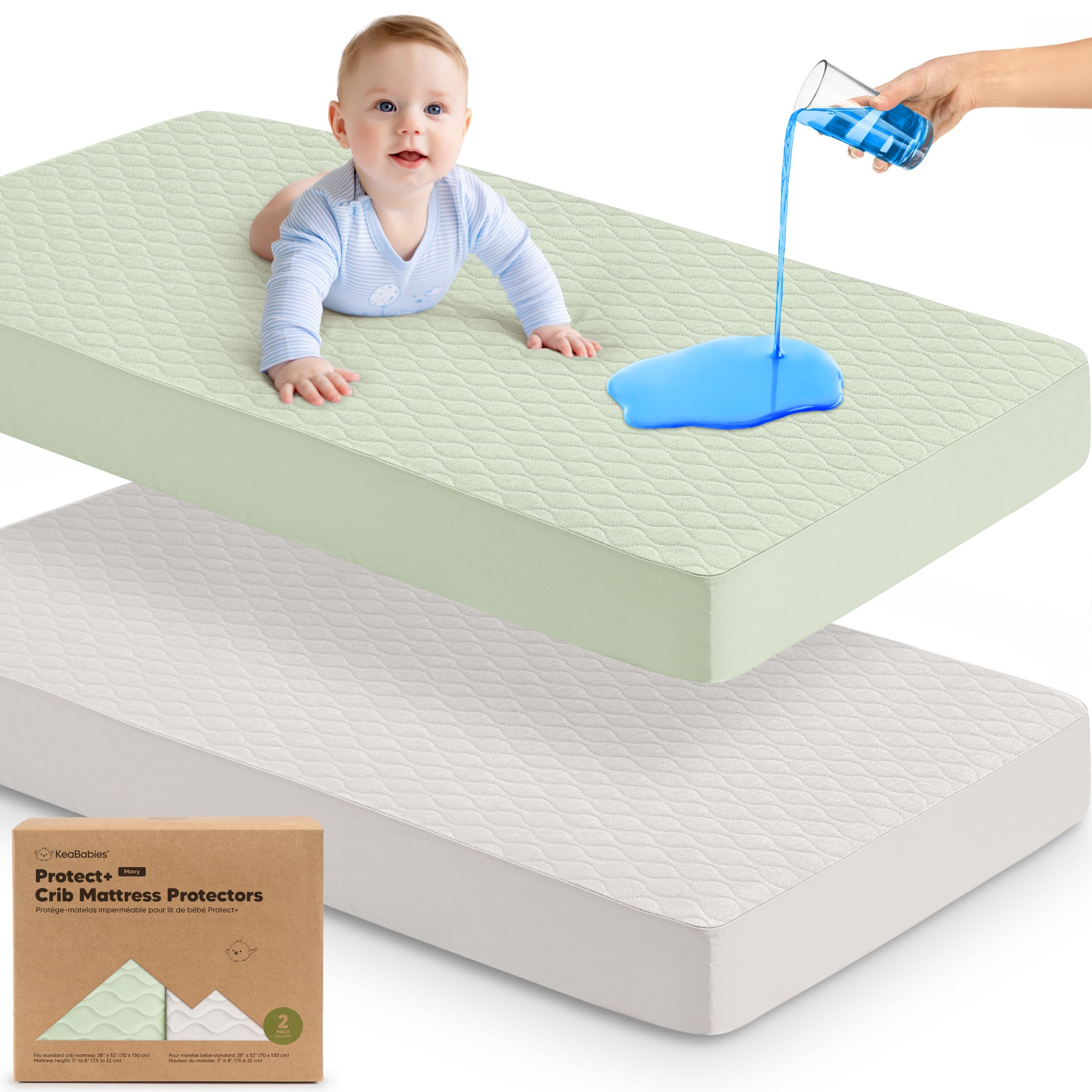 Photo 1 of 2-Pack Waterproof Crib Mattress Protector Cover Fitted - Quiet Baby Crib Mattress Pad Sheets, 52" x 28" Soft Quilted Cotton Baby Sheet, Machine Washable, Easy Fit, Durablee (Sage/Mavy)