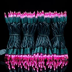 YULETIME Pink LED Christmas Lights with Green