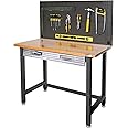 Seville Classics Pegboard Workcenter with 23 Peg Hook Assortment and Drawer Table, 48", Satin Graphite