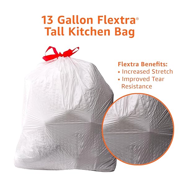 AMAZON BASICS FLEXTRA TALL KITCHEN DRAWSTRING TRASH BAGS, 13 GALLON, 120 COUNT