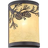 VAXCEL Douglas 1-Light 8 in. Wide Warm Bronze Indoor-Outdoor Rustic Flush Mount Wall Sconce with Pinecone Cutout and Amber Fl