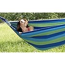 Hammock Sky Brazilian Double Hammock - Two Person Bed for Backyard, Porch, Outdoor and Indoor Use - Soft Woven Cotton Fabric for Supreme Comfort (Blue & Green Stripes)
