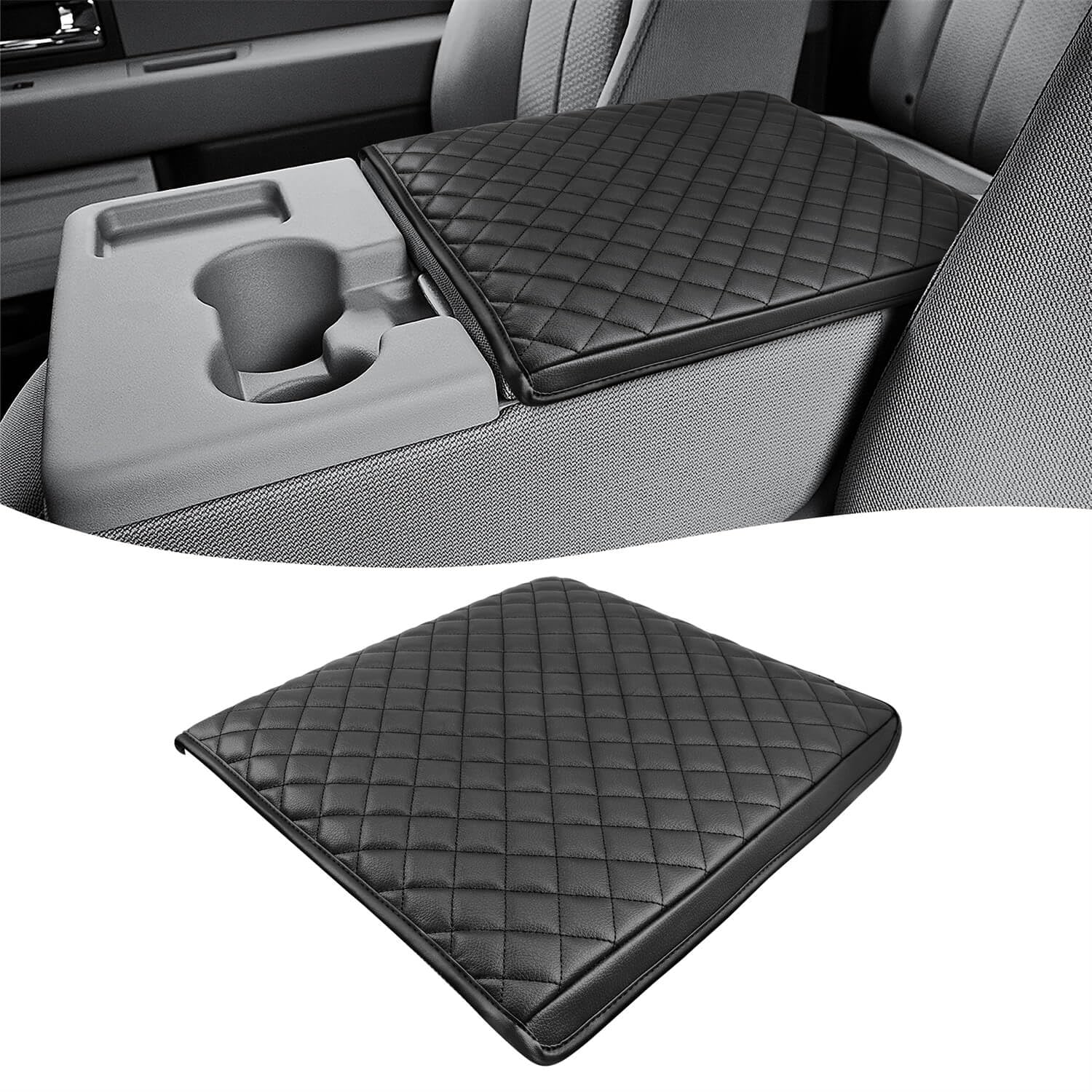 Photo 1 of KBH Center Console Armrest Cover for 2011-2014 Ford F150, Middle Console Lid Protector Foam Pad Accessories, PU Leather, Anti-Scratch, Black (Fits Jump Seat Console Only)