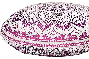 ANJANIYA - 32" Ombre Mandala Bohemian Yoga Meditation Floor Pillow Cover Comfortable Home Cushion Couch Seating Large Zipped Throw Hippie Decorative Ottoman Boho Indian (Pink, 32 inches)