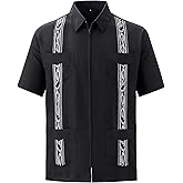 Men's Short Sleeve Guayabera Shirts for Men Cuban Zipper Casual Cotton Beach Tops with Pockets