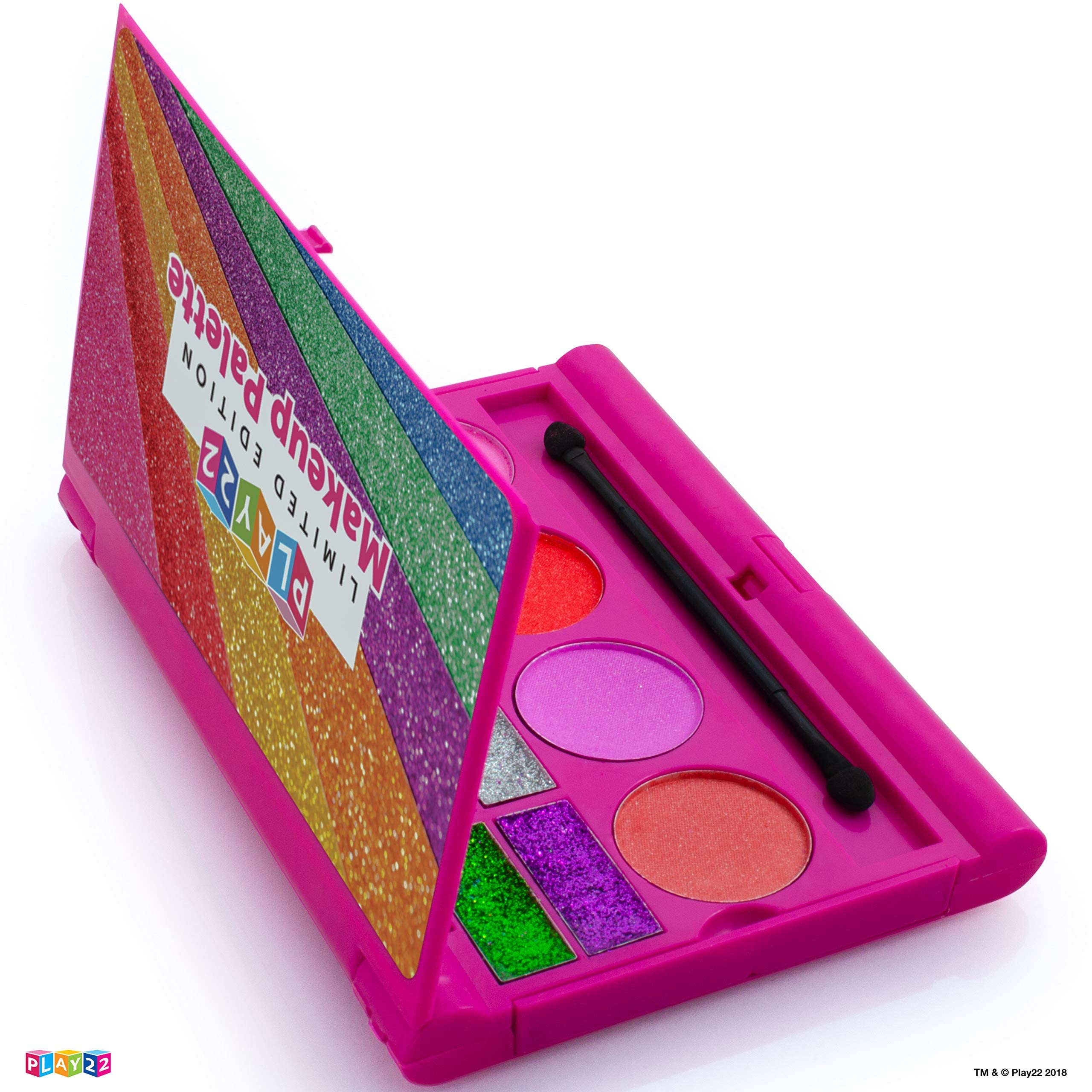 Play22 Real Washable Kids Makeup Palette For Girl - My First Princess Make Up Set Include 4 Blushes, 8 Eyeshadows, 6 Lip Glosses, 8 Glitter Glaze, Mirror, Brushes, Eyeshadow Wand - Best Gift