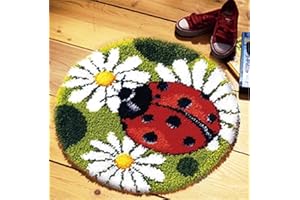 Beyond Your Thoughts Latch Hook Kit Rug Pattern Printed Sewing Kit Classic Crochet Needlework Craft Shaggy Rug Cute Carpet Animal Ladybug for Kids Adults Beginners 16 * 16 Inch ZD025
