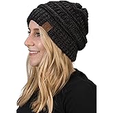 Funky Junque Cozy Slouchy Cable Knit Beanie - Warm Winter Hat for Women