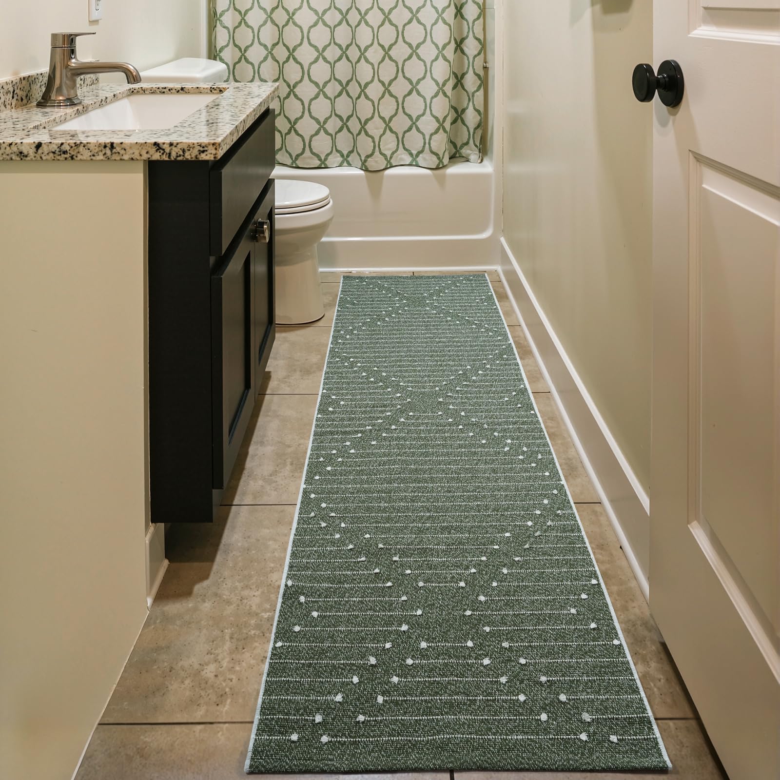Photo 1 of LIVEBOX Green Runner Rug for Kitchen 2x8, Boho Washable Runner for Hallway, Moroccan Cotton Long Entryway Area Rug Indoor Carpet for Bedroom Laundry Doorway Entry(Green & White)