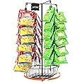 GADFISH Chip Rack Display Stand with Basket, 4-Row 56 Clips Snack Retail Display Rack, 360° Rotation Black Chip Holder Candy Display Rack Organizer for Pantry, Party, Countertop, Concession Stand