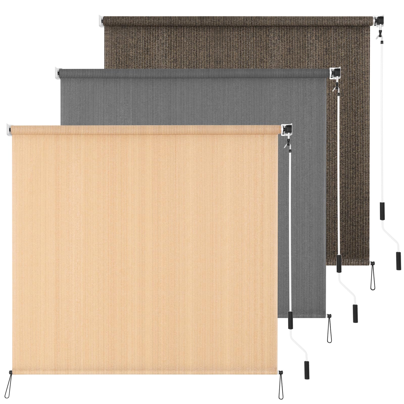 Photo 1 of HIDODO Outdoor Roller Shade 8' W x 6' L Cordless Patio Shades Roll Up Outdoors Blinds with UV Protection, Exterior Roller Shades Cloth for Porch Pergola, Walnut