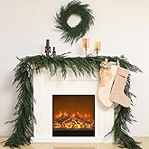 Jutom 1 PCS 9 ft Christmas Cedar Garland - Green Artificial Realistic Cedar Garland Faux Decoration for Table, Mantel, Wall Winter Holiday Party