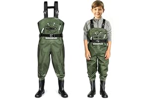 wasserflux Kids Chest Waders with Boots, Waterproof PVC Youth Fishing Waders with Reinforced Knees & Reflective Strips