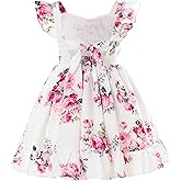 Flofallzique Summer Girls Floral Dress Ruffle Sleeve Tie Back Vintage Toddler Birthday Tea Party Dresses