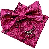 Alizeal Mens Paisley Bow Tie, Hanky and Cufflinks