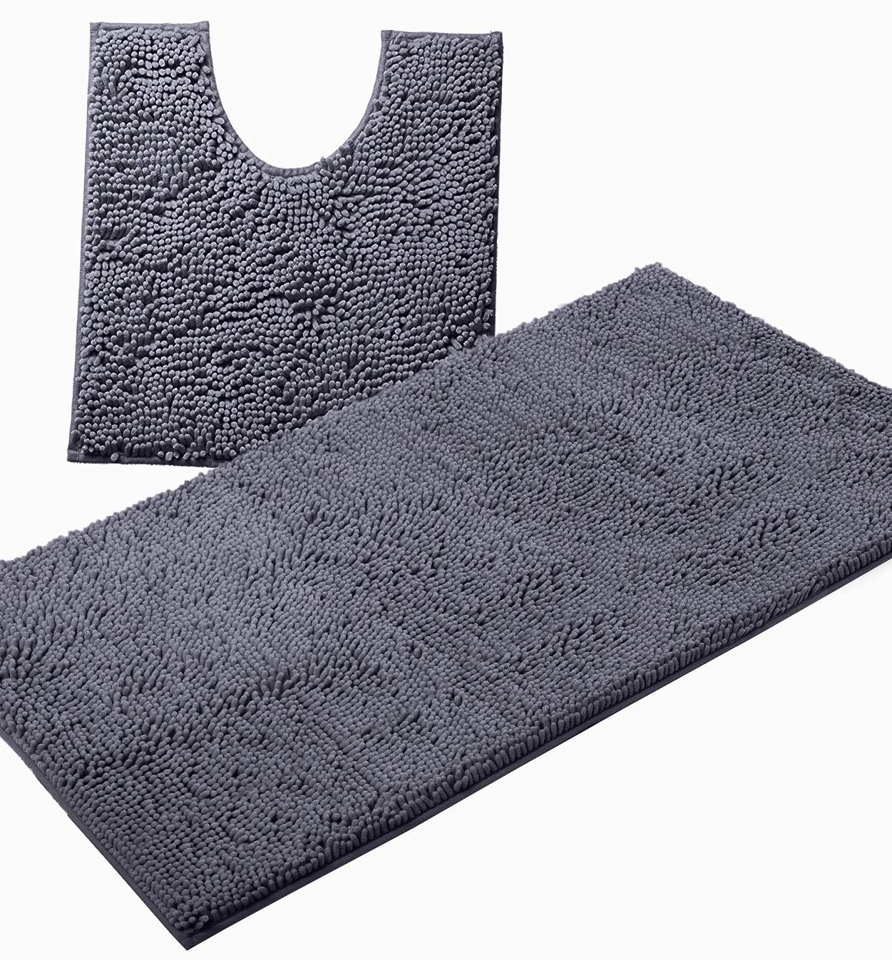 Photo 1 of Bathroom Rugs Sets 2 Piece, Luxury Chenille Bath Mat Set, Soft Plush Anti-Slip Bath Rug + U-Shaped Toilet Mat. Microfiber Shaggy Carpet, Super Absorbent (24” x 36” & 20” x 24” U, Dark Grey)