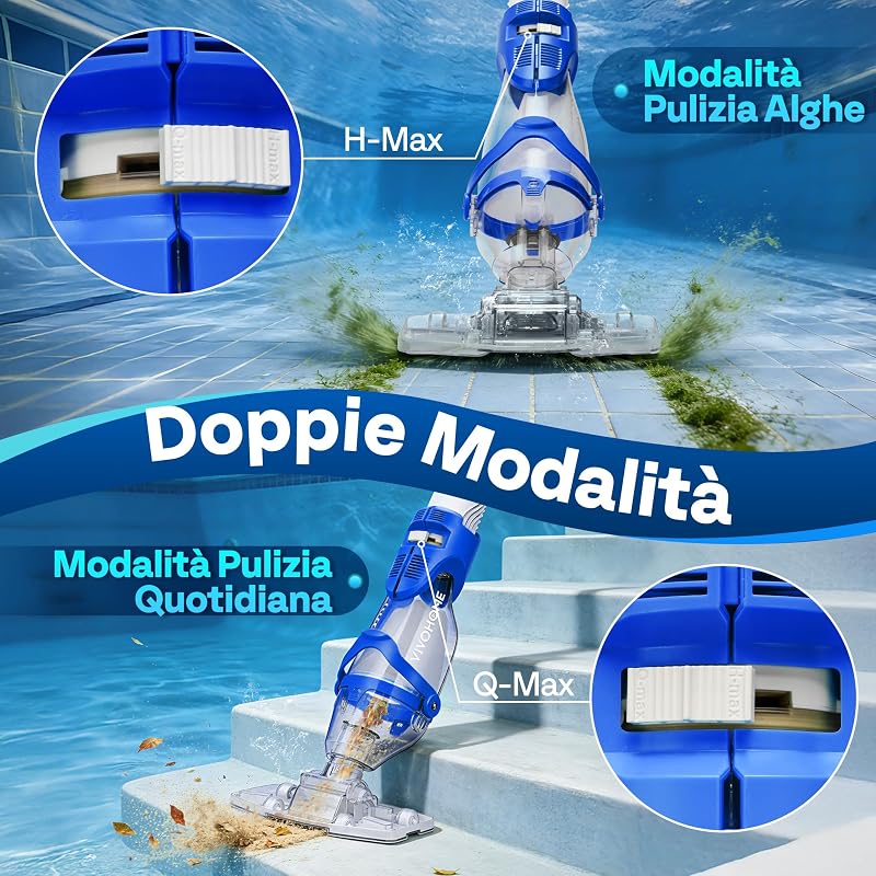 Aspirapolvere per Piscina Senza Fili 4300LPH con Asta 250cm