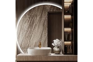 Niccy 35" Half Moon LED Mirror for Bathroom, Backlit Semi Circle Frameless Mirror for Entryway, Irregular 1/4 Round Lighted Mirror with Bedroom Wall Mirror, Anti-Fog, Dimmable, Makeup Mirror