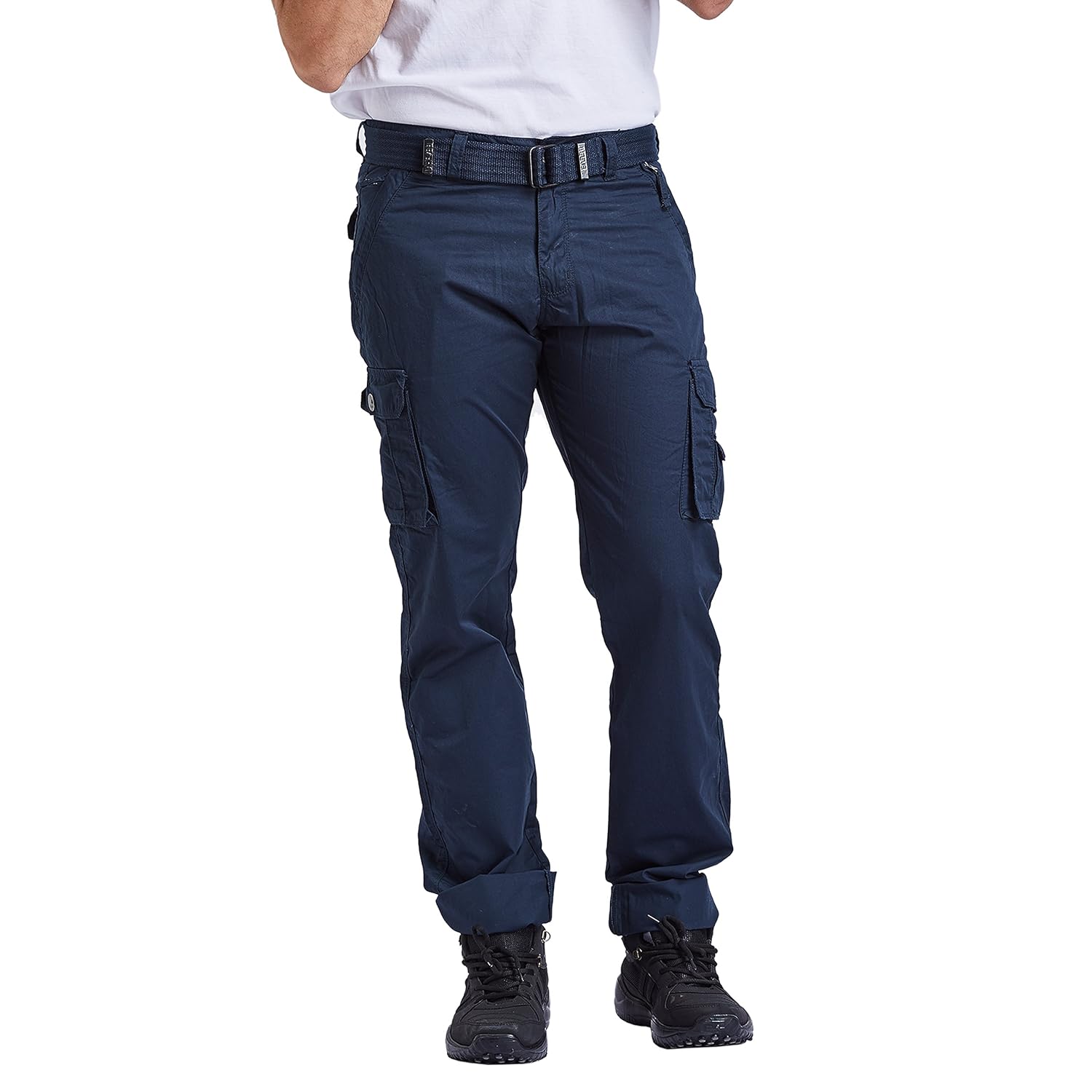 beevee mens navy fixed waist cargo with belt
