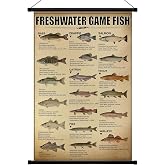 Geyee Vintage Fish Poster Hanging Wall Art decor | fish Reference Chart, 15.8x23.6 in Papillons Illustration, Rustic Decor for Living Room Office, Black Hanging Rods