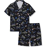 Tebbis Boys 2-Piece Pajama Set - Fun Prints (Gaming, Sports & More) Short-Sleeve Notched Collar Button PJs Size 6-18