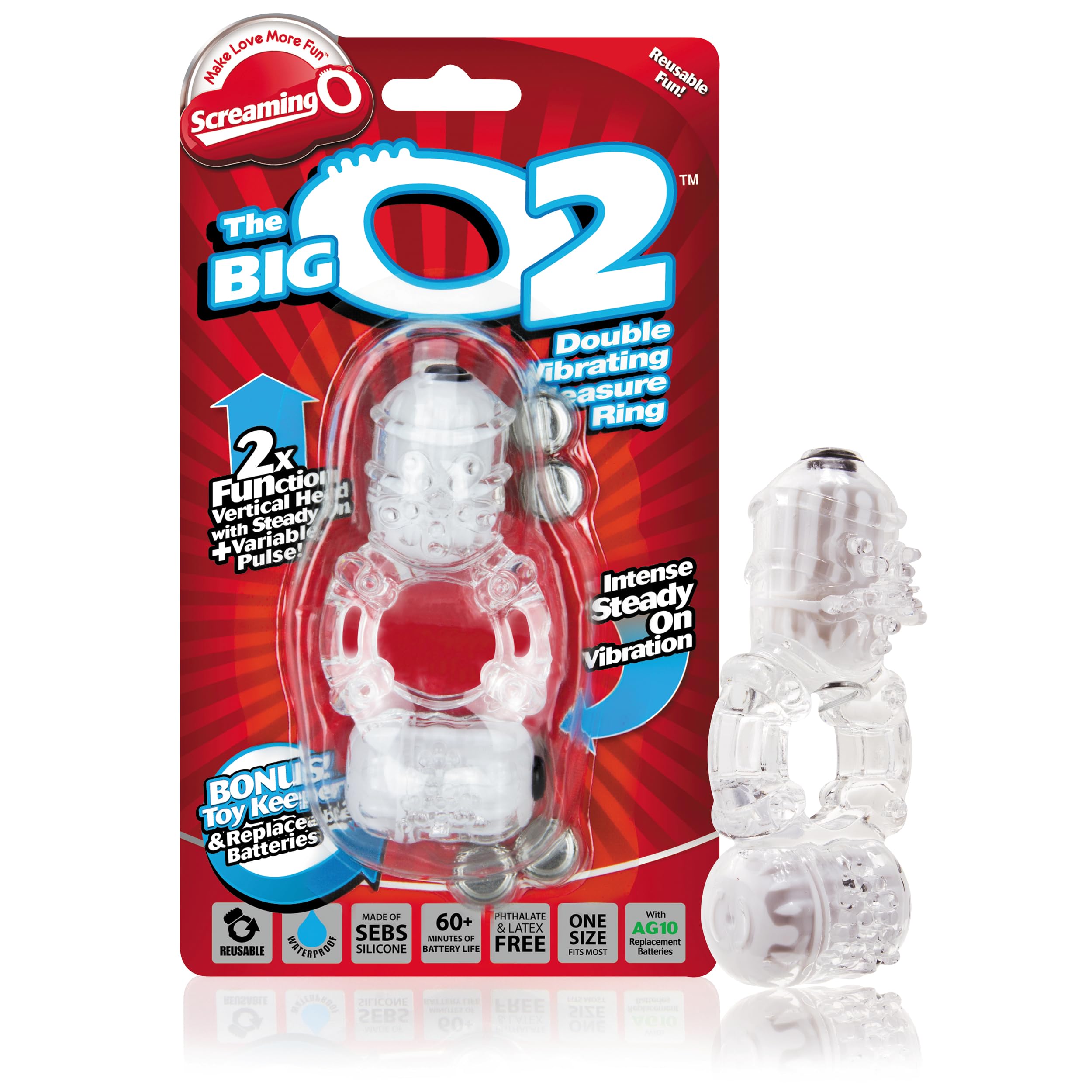 The Screaming O Big O 2 Dual Motor Reusable Vibrating Ring, Assorted Colour