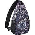 MOSISO Sling Backpack,Travel Hiking Daypack Pattern Rope Crossbody Shoulder Bag, Navy Blue Base Totem Texture