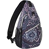 MOSISO Sling Backpack,Travel Hiking Daypack Pattern Rope Crossbody Shoulder Bag, Navy Blue Base Totem Texture