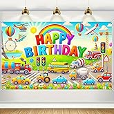 BlissYard Happy Birthday Backdrop Colorful Cartoon Cute Car Happy Birthday Backdrop Boys Birthday Party Decorations Photography Supplies 70x 43Inch