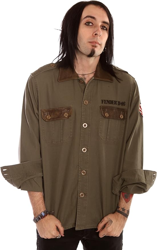 Fender 1946 Army Shirt Jacket Leather Trim Fender Guitars Size Large