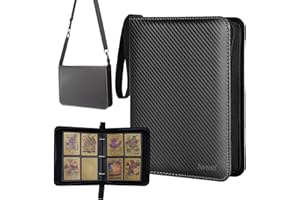 Fweel Deluxe Trading Card Binder Premium 4-Pocket Album with 400 Loading Pockets, Ideal for Boys and Girls. Includes adjustable Shoulder Strap - Carry by Hand or Wear on Your Back Convenience (Black)