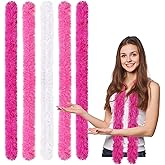 FeelfunFeather 5pcs Feather Boa - Fuchsia Pink White Artificial Fluffy Boas Bulk 5 Ft for Wedding Birthday Tea Party Christmas Costume Decor