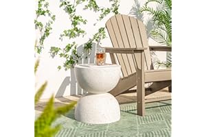 Glitzhome Outdoor Side Table, Round Accent End Table, Lightweight Hourglass Faux Terrazzo Decorative Garden Stool, 17.75" H W