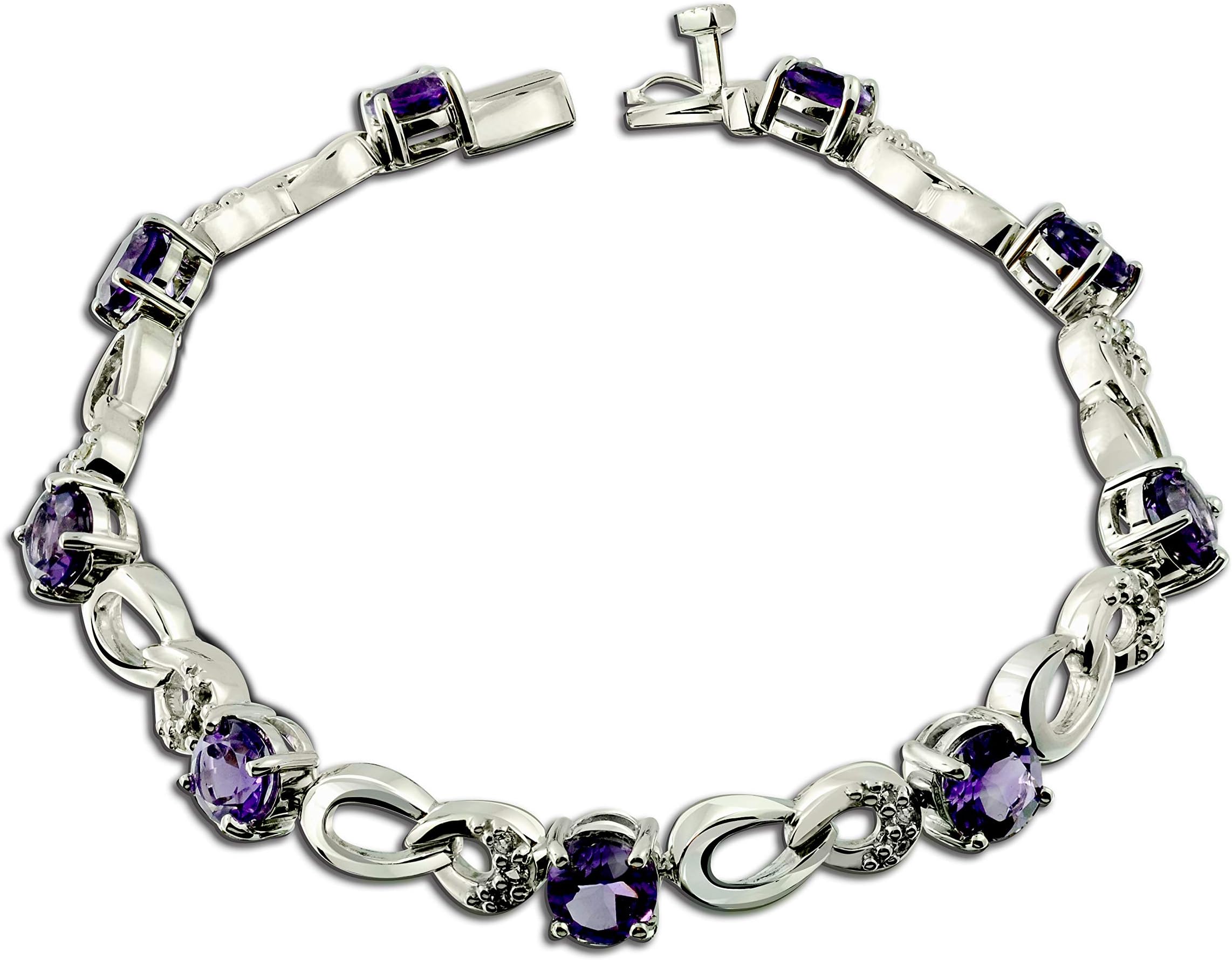 RB Gems Sterling Silver 925 Tennis Bracelet Genuine GEMS Round 6 mm, 7 Cts Rhodium-Plated Finish, 7" Long