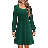 Miladusa A Line Dresses for Women Square Neck Long Sleeve Dress Casual Knit Sweater Dress Fashion Clothes Sweaters Green XL