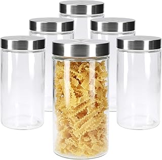 MamboCat 6tlg.-Set Vorratsglas Bera mit Edelstahldeckel Silber I Ø 11 cm I 1.7L I befüllbare Glasdosen I Runddosen I Aufbewahrungsbehälter