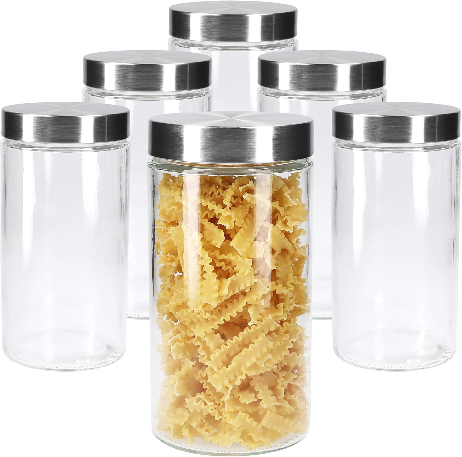 MamboCat 6tlg.-Set Vorratsglas Bera mit Edelstahldeckel Silber I Ø 11 cm I 1.7L I befüllbare Glasdosen I Runddosen I Aufbewahrungsbehälter