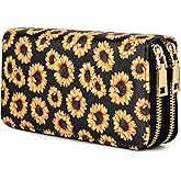 Nabegum Sunflower Wallets for Women Large Capacity 2 Zipper Accessories Gifts Ladies Purse Credit Card Holder