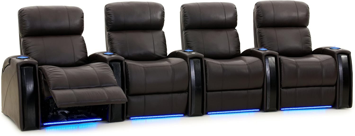 Octane Seating Nitro XL750 Home Theater Room Furniture - Brown Top Grain Leather - Power Recline - Row 4 Chairs - Lights - Storage Arms: Furniture & Decor