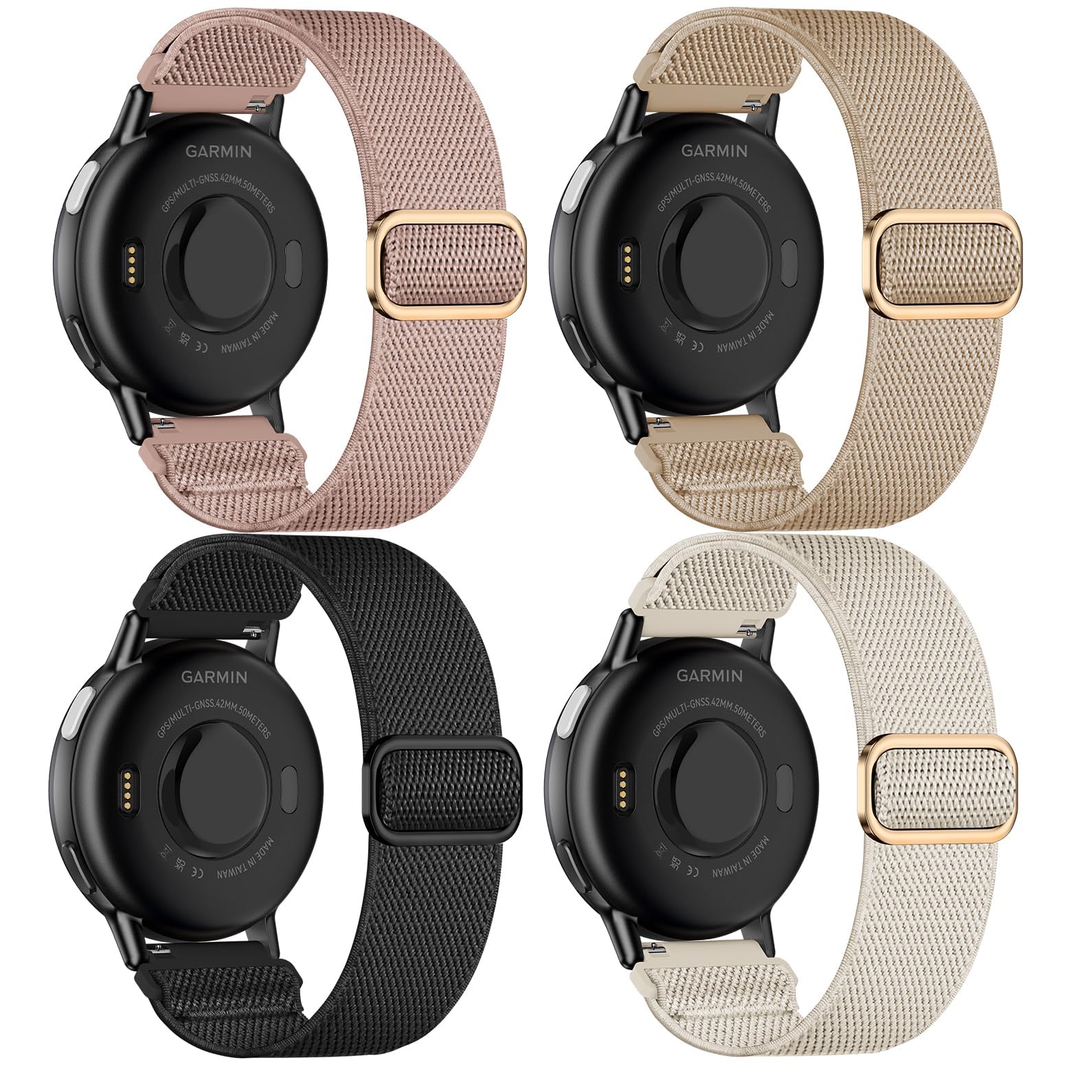 EverAct 4 Pack Stretchy Nylon Band Compatible with Garmin Vivoactive 5/Vivoactive 6/3, 20mm Loop Elastic Fabric Sport Straps for Venu Sq/Venu Sq 2/Venu 2 Plus & Forerunner 165/55/245/645