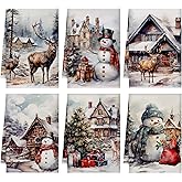 Bencailor 6 Pcs Winter Kitchen Towels 16 x 24 Inches Decorative Snowman Truck Tea Dish Dishcloths Winter Holiday Drying Cloth Hand Towels(Retro Color,Snowman)